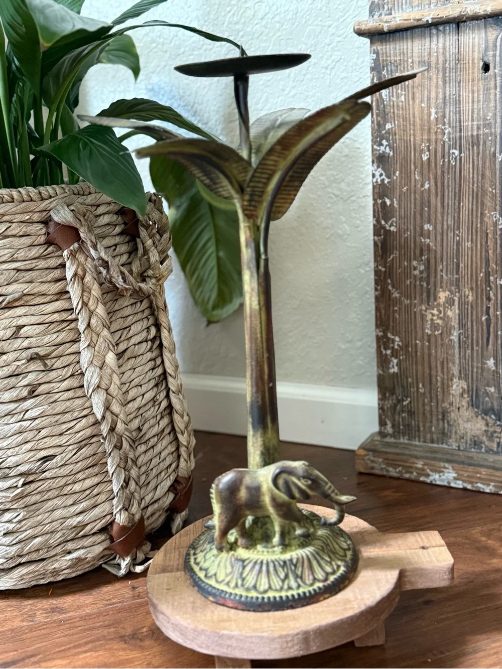 Vintage Metal Elephant Candle Stick 15” Tall